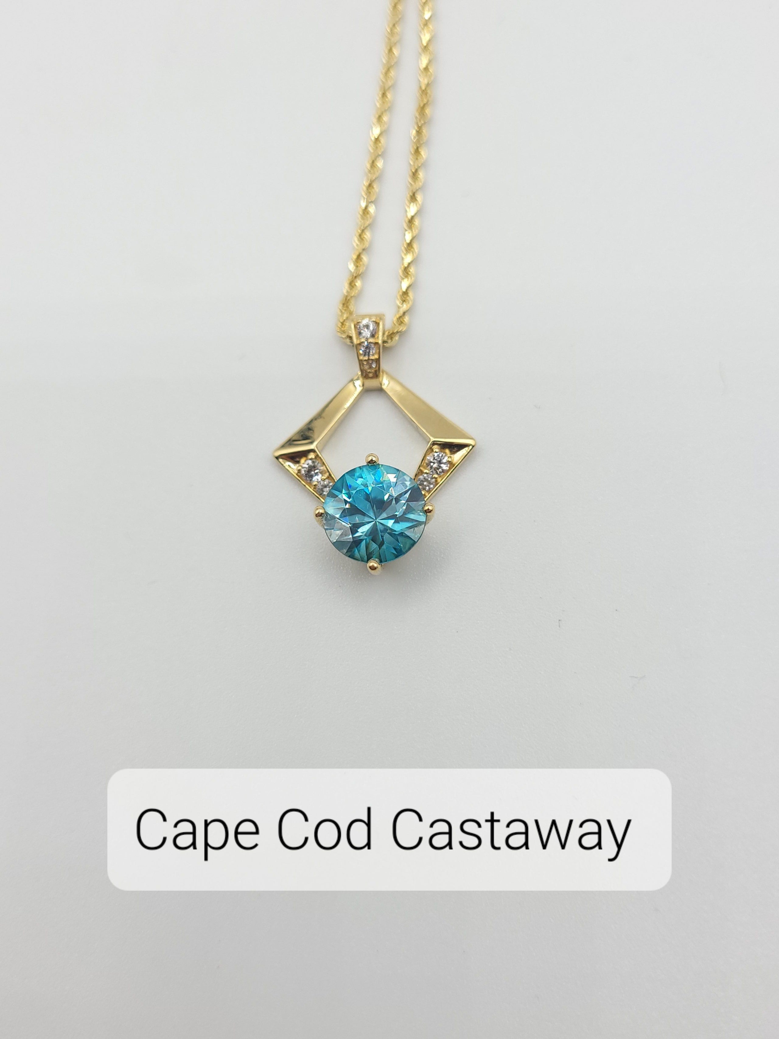 Blue Zircon and Sapphires Uniquely Designed 14k Gold Necklace